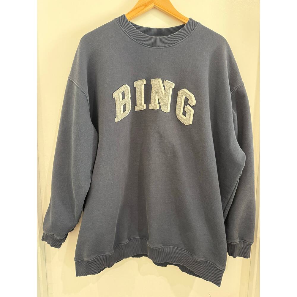 Anine Bing Tyler BING Varsity Chenille Oversized Sweatshirt Navy Slouchy Size XL - Picture 2 of 12